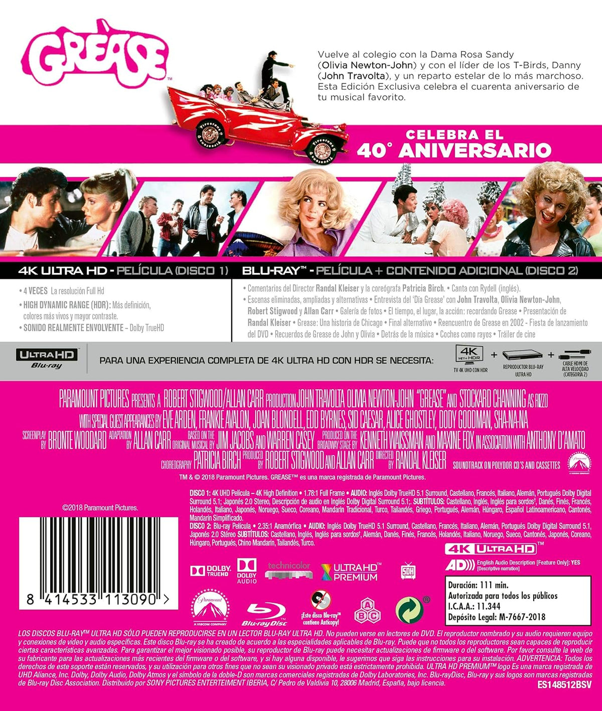 Grease 4K (40th Anniversary Edition)(4K Ultra HD)(UHD) (Spanish Release)