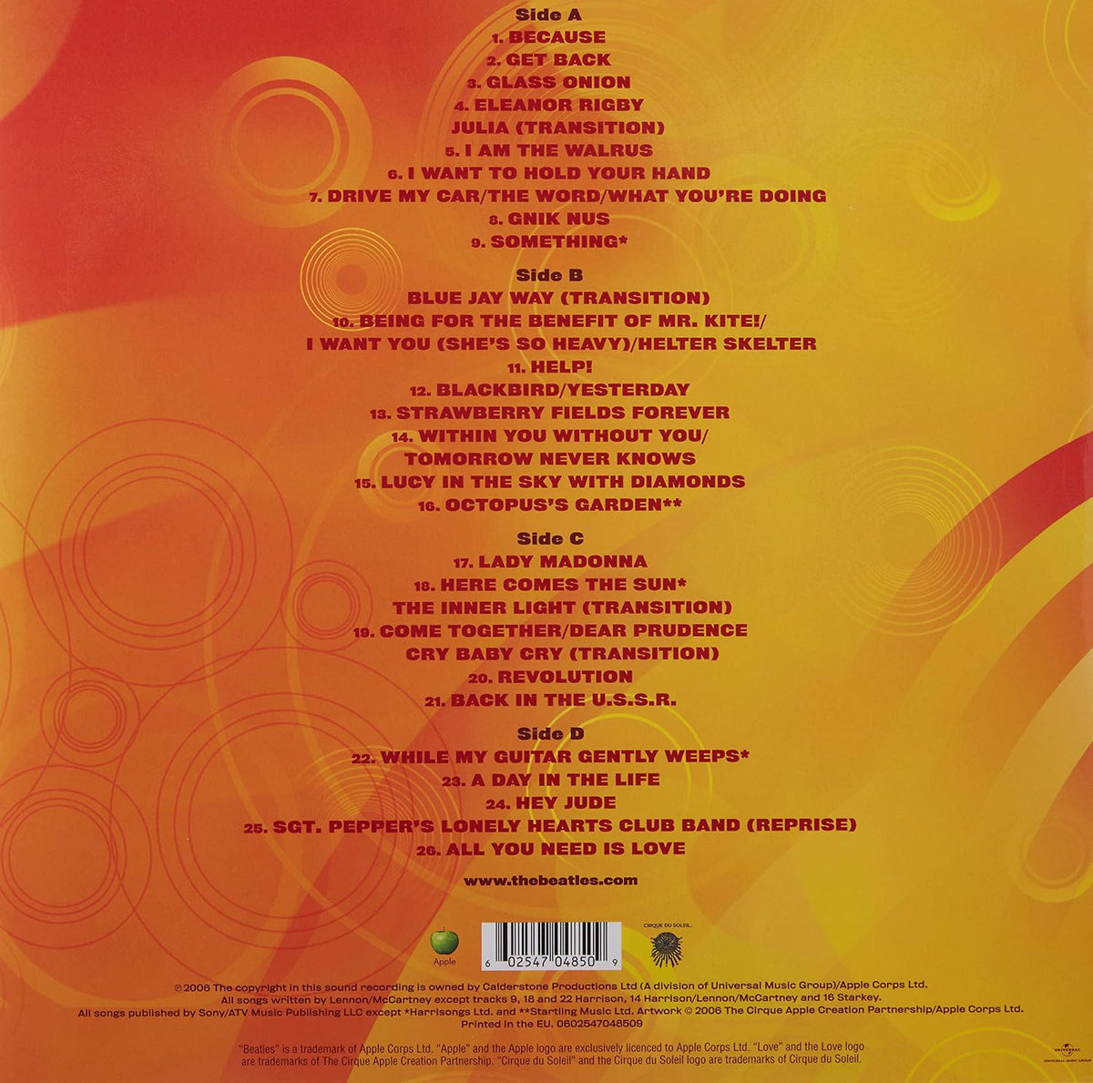 Love The Beatles Vinyl LP Remixed and Remastered Album Cirque du Soleil Soundtrack Collectible