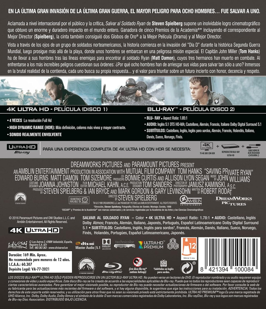 Salvar Al Soldado Ryan [4K Ultra-HD + Blu-ray] [Blu-ray]