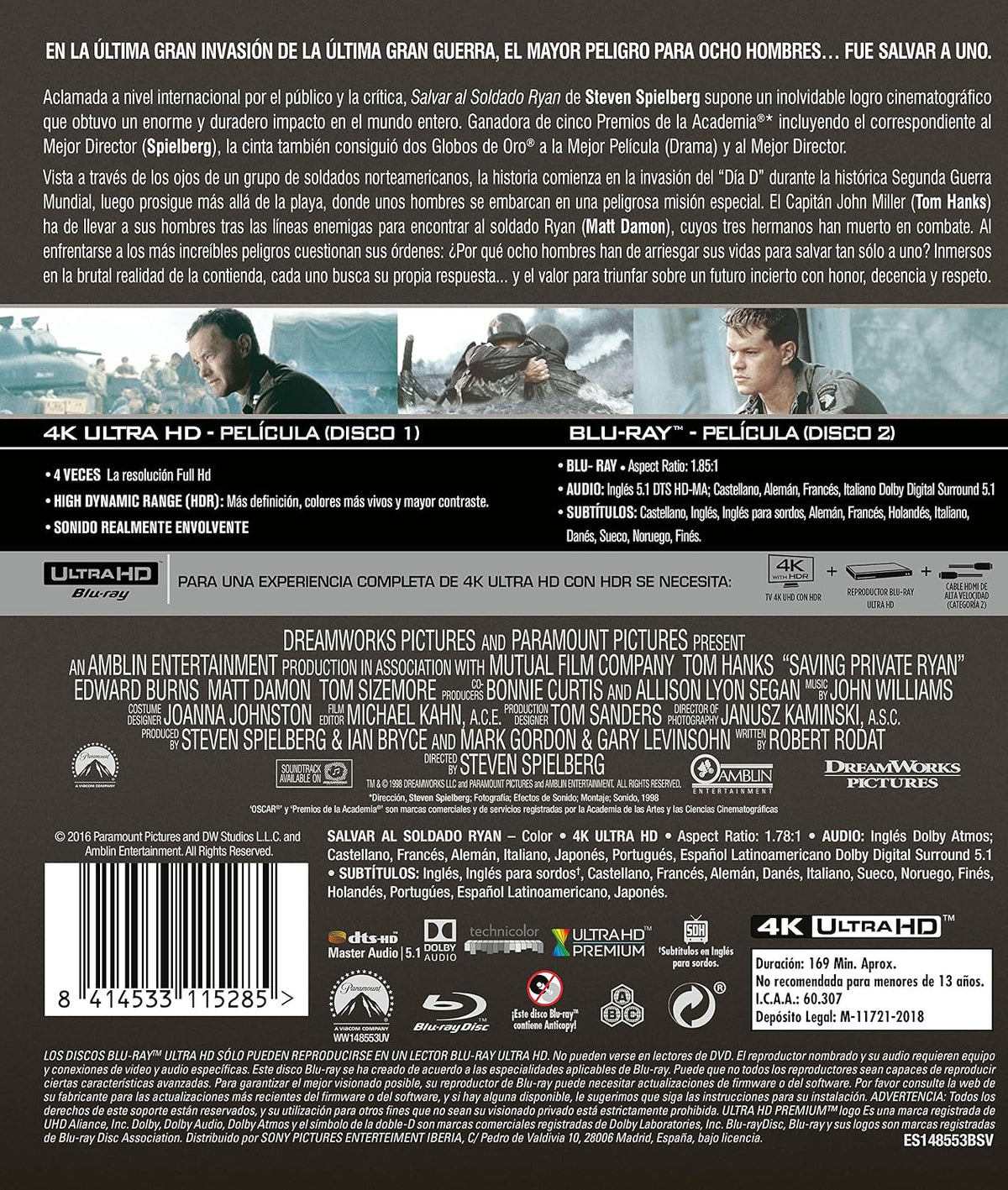 Salvar Al Soldado Ryan [4K Ultra-HD + Blu-ray] [Blu-ray]