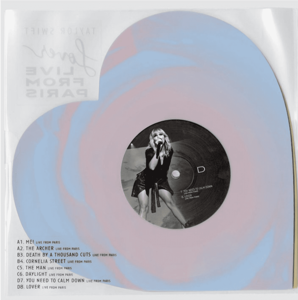 Taylor Swift Lover Live From Paris Pink/Yellow & Blue Swirl Heart Shape Vinyl