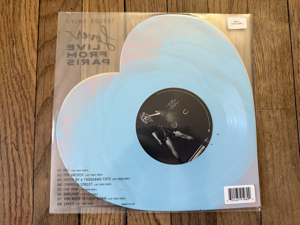 Taylor Swift Lover Live From Paris Pink/Yellow & Blue Swirl Heart Shape Vinyl