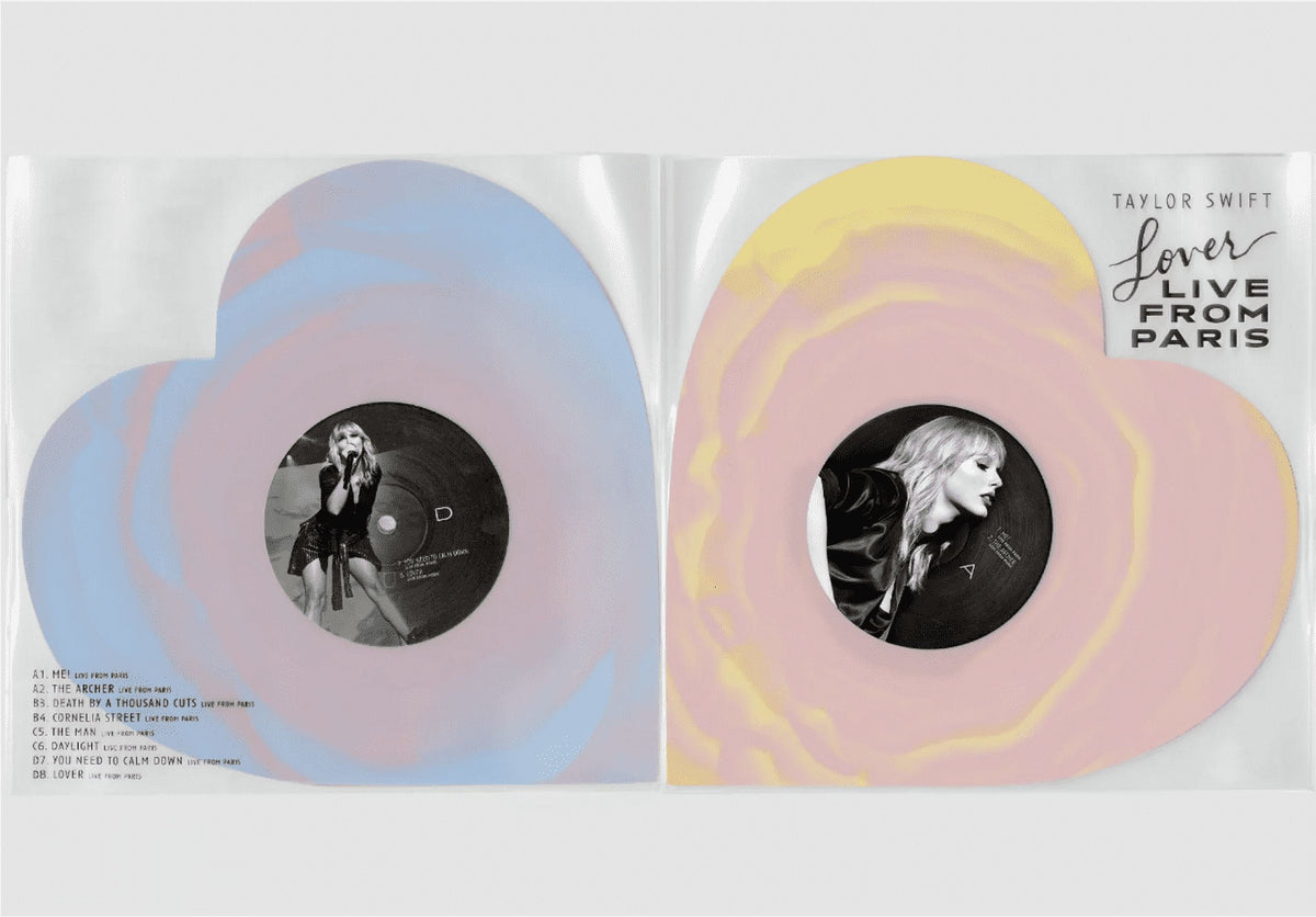 Taylor Swift Lover Live From Paris Pink/Yellow & Blue Swirl Heart Shape Vinyl