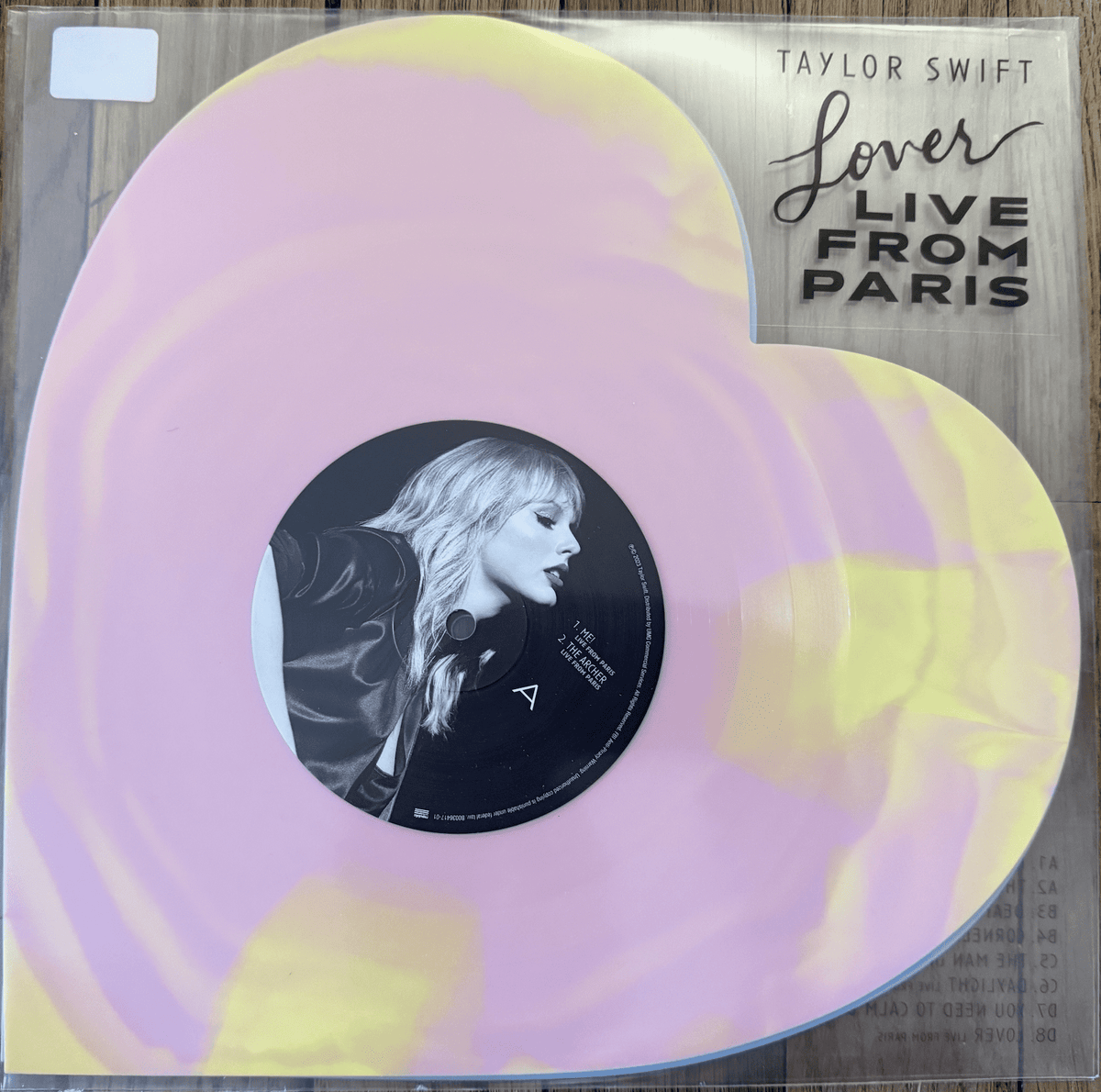 Taylor Swift Lover Live From Paris Pink/Yellow & Blue Swirl Heart Shape Vinyl