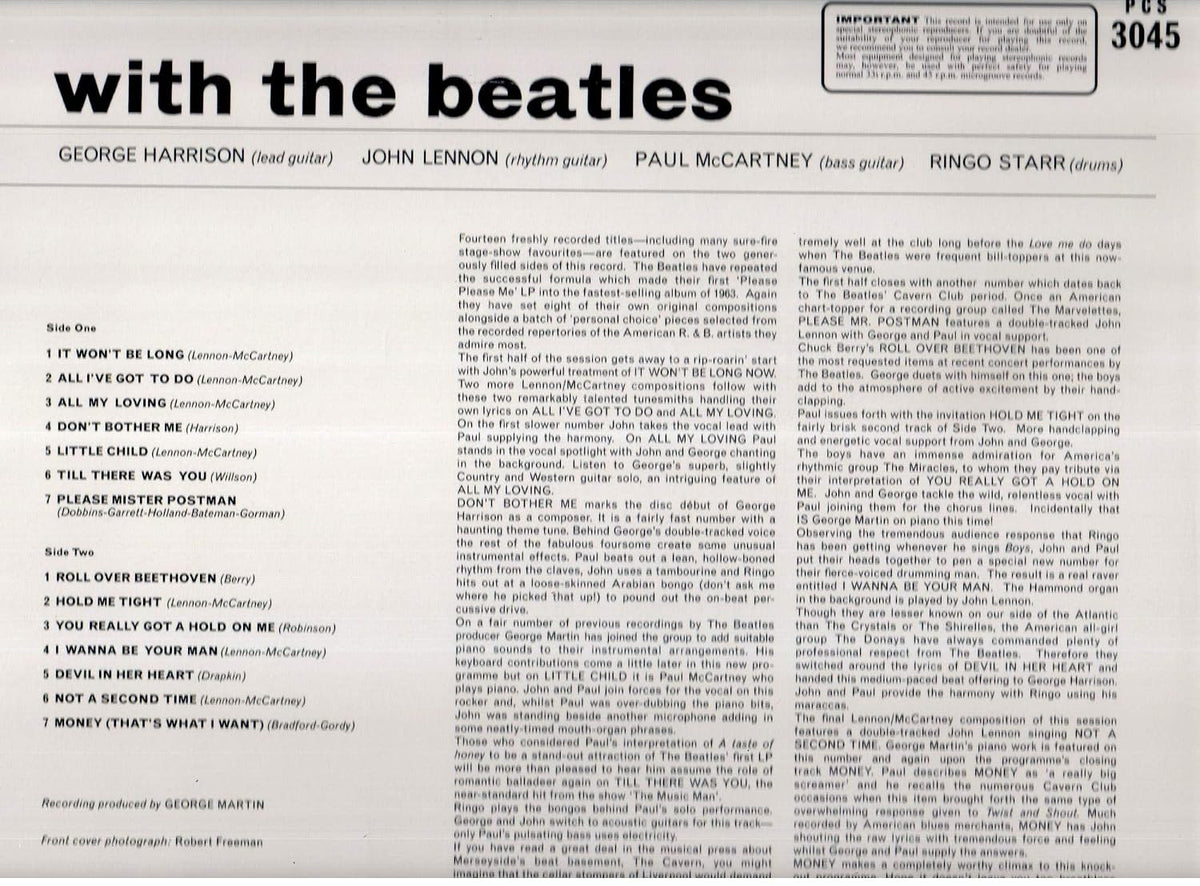 With The Beatles Vinyl LP Classic Album Early Beatles Hits Original Pressing Collectible Record